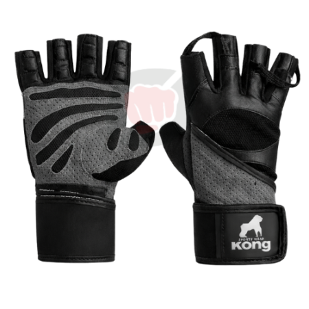 Gants de musculation KONG noir et gris avec grip renforcé et maintien du poignet