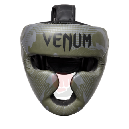 Casque de protection Venum camouflage kaki pour boxe avec protection tête et menton