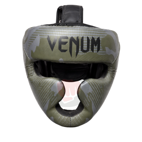 Casque de protection Venum camouflage kaki pour boxe avec protection tête et menton