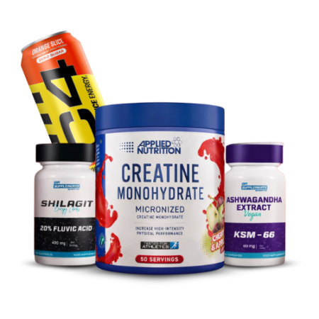 Pack créatine monohydrate, ashwagandha KSM-66 et shilajit Dr Supplements Sport avec boisson énergétique pour performance et énergie sportive