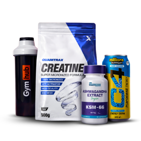 Creatine Quamtrax + Ashwagandha + C4 Drink + Shaker