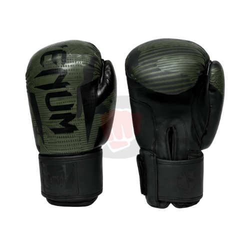 Gants de boxe Venum Elite camouflage kaki avec mousse multi densité pour protection et performance en entraînement