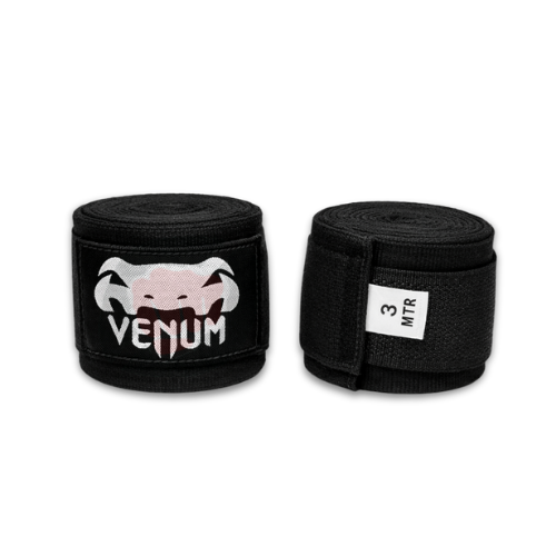 Bandes de boxe Venum noires 3 mètres pour protection des mains et poignets en entraînement