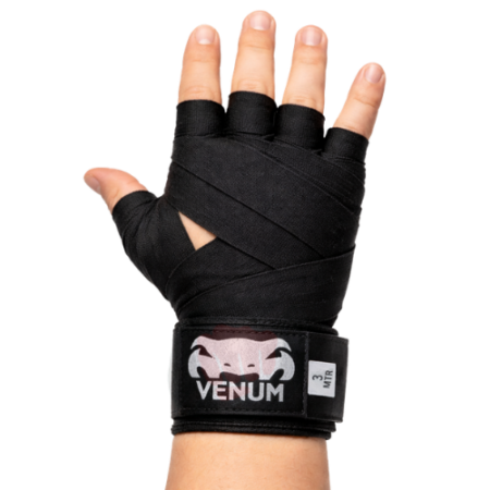 Bandes de boxe Venum noires 3 mètres pour protection des mains et poignets en entraînement