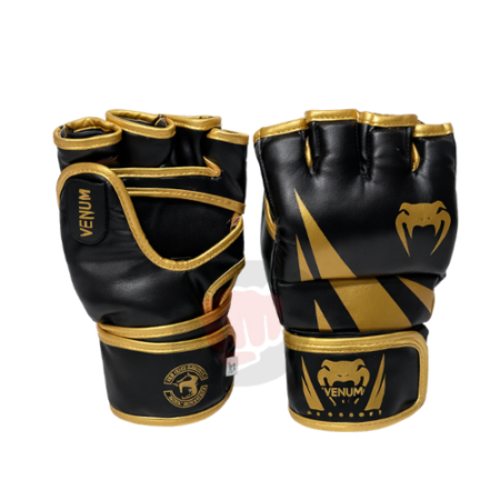 Gants MMA Venum Challenger 2.0 noir et doré avec protection et maintien pour entraînement et combat